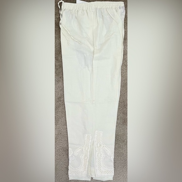 Ashlyn Kate Pants Elastic Waist Style:AK-304 Color:Ivory SZ L 55%Ramie 45%Cotton - Picture 3 of 4